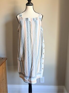 For Cynthia Pastel Striped Sleeveless Shift Dress in Blue and Peach